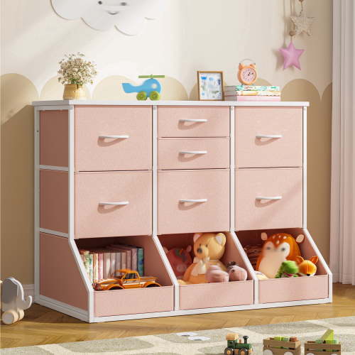 Romorgniz Dresser for Bedroom with 7 Fabric Drawers and 3 Open Drawers Cabinet Organizer Chest of Drawers & Dressers, Pink
