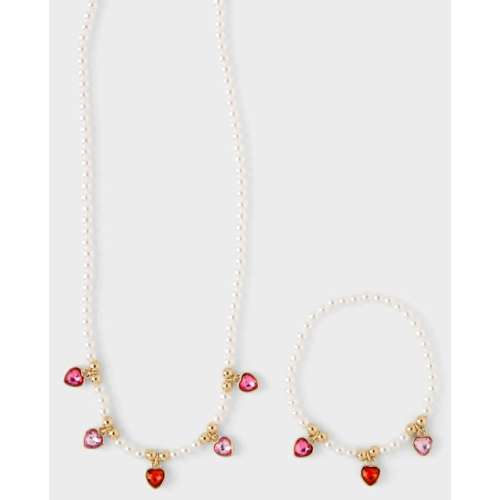 Girls Faux Pearl Charm 2-Piece Jewelry Set - Multi