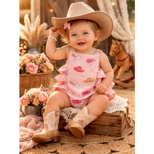 Western Pink / Muslin Ruffle Sunsuit