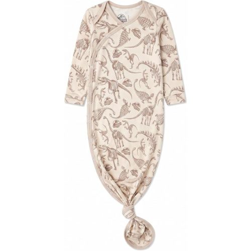 Copper Pearl Baby Gown - Knotted Newborn Sleepers for Baby Boy and Girl, Soft Stretchy Long Sleeve Infant Gowns, Perfect Hospital Coming Home Outfit (Jurassic Park Fossils)