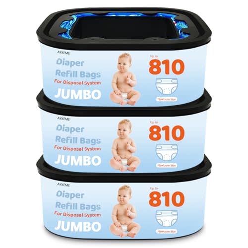 Jumbo Square Refills Disposal Bags Compatible with Diaper Genie Compact & Select Pails (Not Fit Classic),Hold Up to 810 Newborn-Sized Diapers Per Refill(3 Pack)
