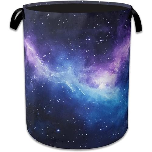 Purple Galaxy Laundry Basket Collapsible Laundry Hamper with Handle, Oxford Clothes Storage Bin for Bathroom Bedroom Room Decor, Gift Basket 16" X 20.8"