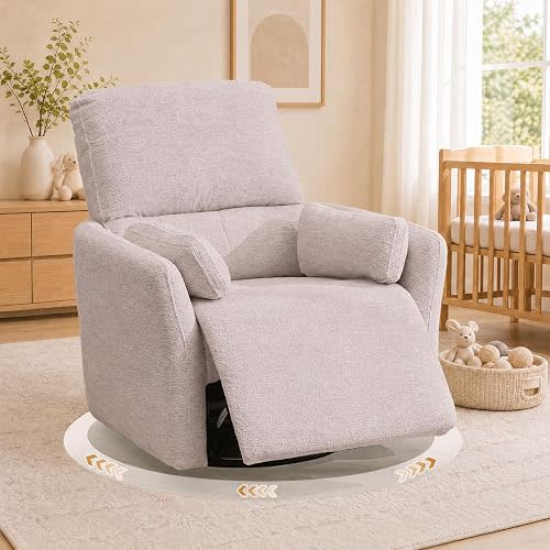 Oversized Power Swivel Rocker Recliner Glider Nursery Chair Large Rocking Recliner for Adults with USB,Type-C Ports,2 Pillows Electric Rocking Reclining Chairs for Living Room,Bedroom,Suede,Gray
