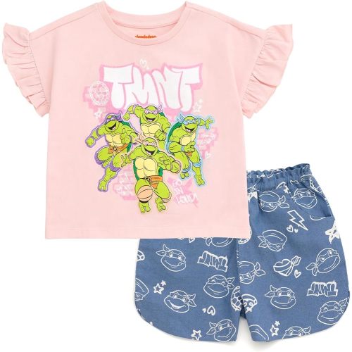 Teenage Mutant Ninja Turtles Girls T-Shirt and Chambray Shorts Outfit Set Toddler to Big Kid Sizes (2T - 10-12)