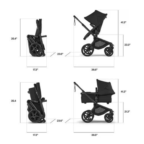 Bugaboo Fox 5 Renew 2-in-1 stroller misty white sun canopy, heritage black fabrics, black base | Bugaboo
