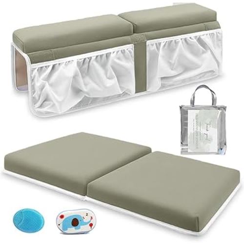 SN ICONIC Baby Bath Kneeler and Elbow Rest Pad for Baby Bathing Parents, Painless Foam Mat with Toy Organizer Pockets Support Large Bathtub, Quick Drying