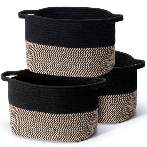 SUGIFT Storage Cubes Cotton Rope Woven Baskets for Organizing, 3-Pack | Cube Storage Bin | Storage Baskets for Shelves Organizer