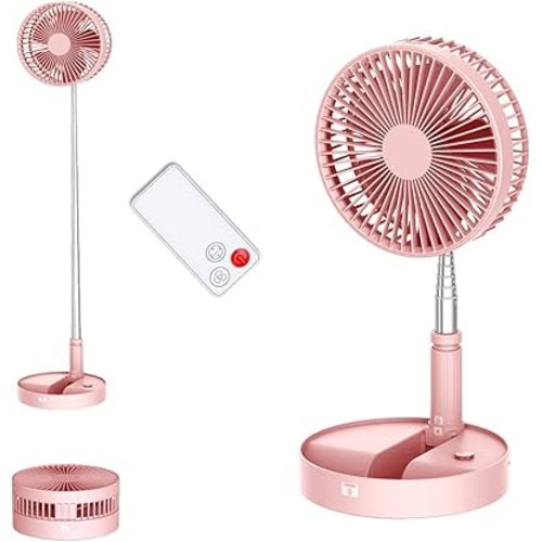 UN UNITEDTIME Desk and table fan, foldable Fan Portable Travel Fans Battery Operated,Adjustable Height My Foldaway fan with remote Control Timer, 4 Speed Settings (Pink)