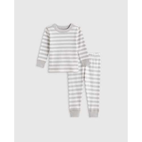 100% Organic Cotton Long Sleeve and Pant Pajama Set in Grey Stripe