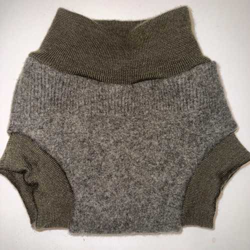 Medium 6-18M 15-22 lb Upcycled Pure Wool Diaper Cover with Felted Liner - Greens