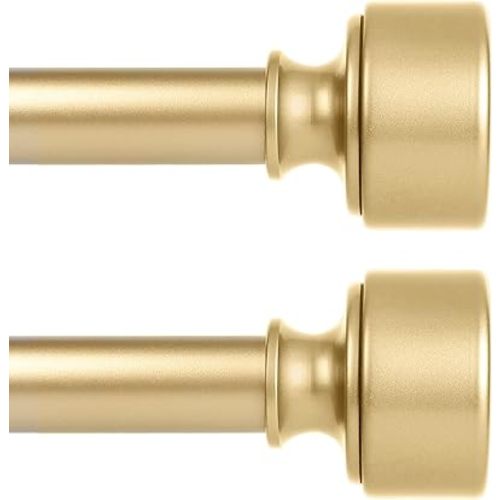 2 Pack Gold Curtain Rods for Windows 28 to 48 Inch(2.3-4ft), 1 Inch Diameter Heavy Duty Curtain Rod, Adjustable Decorative Drapery Poles 18-45", Brass Gold