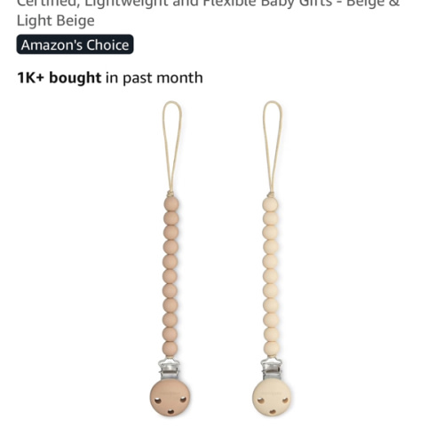 Comfy Cubs Pacifier Clips 2 Pack - 100% Food Grade Silicone Baby Pacifier Clips, BPA & PVC Free - CPSIA Certified, Lightweight and Flexible Baby Gifts - Beige & Light Beige