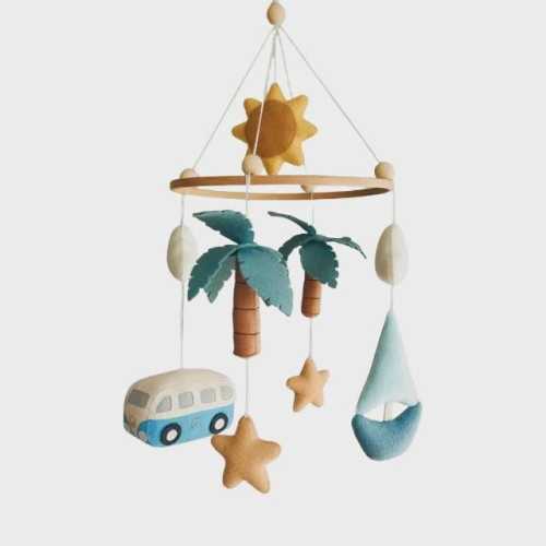 Miami Beach Baby Mobile, Coastal Crib Nursery, Palm Tree Nursery Decor, Boho Ocean Felt Mobile