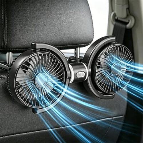 Car Cooling Fans USB powered Car Backseat Fans for Backseat for Kids 3 Speed Controlled Quiet Brushless Motor Dual Head Car Seat Fan Independently Controlled 360°Circulation fan for Van Truck SUV RV