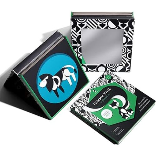 Tummy Time Playboard + Art Cards: Brain Development Montessori Sensory High Contrast Cards and Mirror