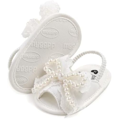 Infant Baby Girls Summer Sandals with Flower Bowknot Soft Sole Wedding Dress Flats Newborn First Walkers Crib Dress Shoes