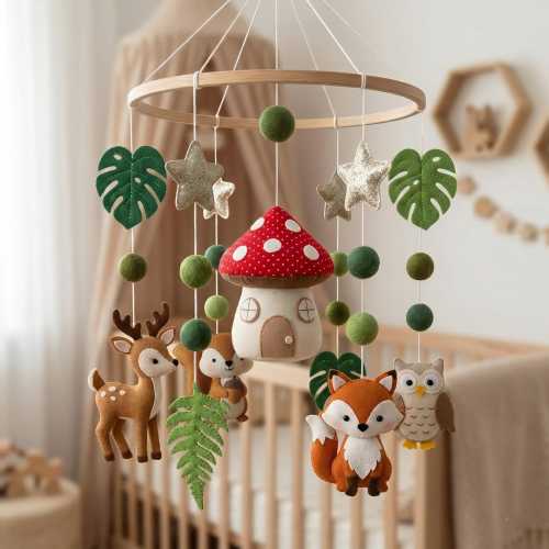 Woodland Baby Mobile, Felt Animals, Boho Crib Mobile with Woodland Felt Animals, Deer, Fox & Owl Baby Shower Gift, Nursery Mobile,