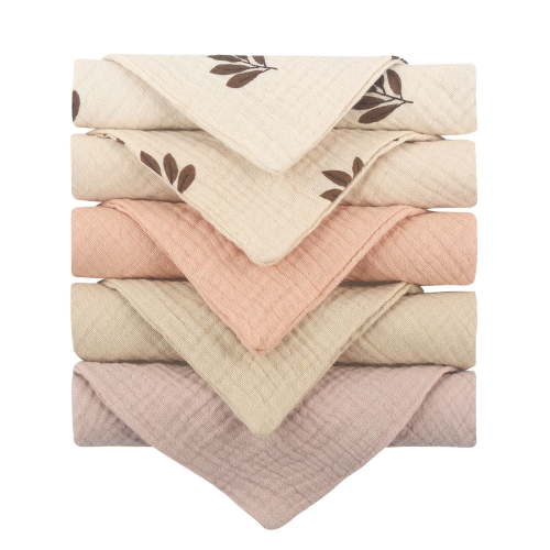 Baby Towel Set Teething Bibs Burp Cloth for Gauze-Cotton Handkerchief Sweat Wipe Towel Newborns Bath Towel 5PCS
