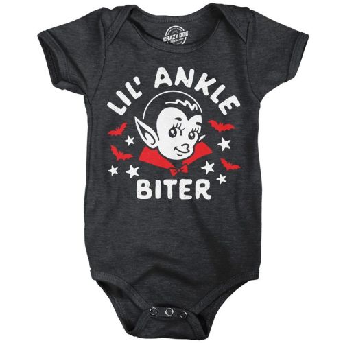 Lil Ankle Biter Baby Bodysuit Funny Sarcastic Vampire Graphic Novelty Halloween Jumper For Infants - Crazy Dog Baby Bodysuit For Halloween Season 6