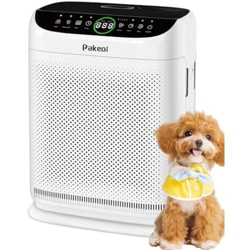 Air Purifiers for Home Large Room Up to 3000 Ft² With Double Air Intake,PAKEOI HEPA Air Purifier for Bedroom With Washable Pre-Filters, Remote Control, 15dB Sleep Mode,Air Cleaner for Pets Dust, White