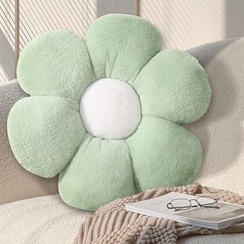 17.7 Inch Sage Green Flower Pillow – Daisy Shaped Cute Decorative Throw Pillow, Soft Floral Seating Cushion Floor Pillows for Sofa, Bed, Chair & Room Decor