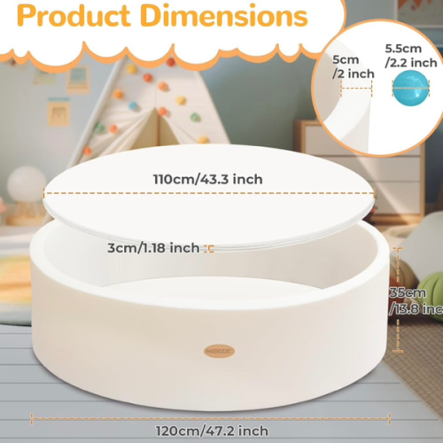 HARBOLLE Baby Ball Pit 47.2" Soft Round Memory Foam Ball Pits NOT Included Balls Indoor Outdoor Playpen for Babies Toddlers Kids Great Gift for Girls Boys, White