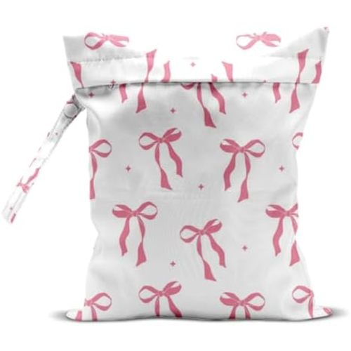 Wet Bag, Wet Dry Bag, Swimsuit Bags, Beach Essentials, Pink Bow Decor Waterproof Bags for Travel, Beach, Pool, Diapers, and Dirty Yoga Gym Clothes