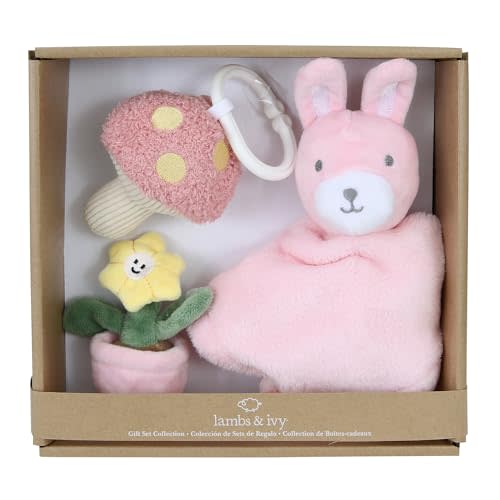Lambs & Ivy Garden Bunny 3-Piece Developmental Infant Baby Plush Gift Set