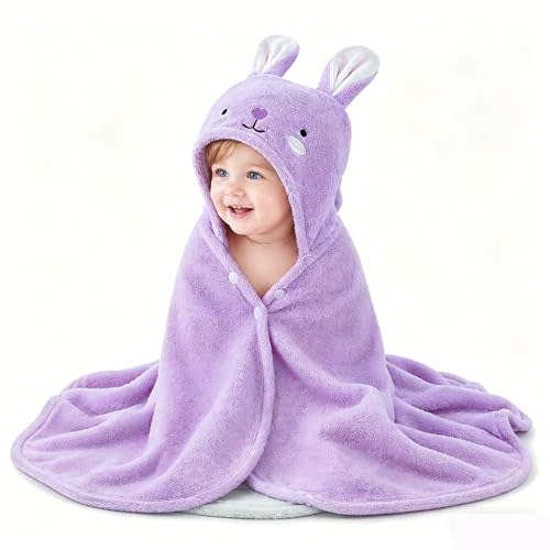 ROMASA Toddler Hooded Bath Towel Ultra Soft Towel Highly Absorbent Bathrobe Blanket for Boys Girls- 27.5" x 55" (Purple)