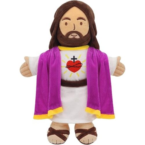 13.4" Jesus Plush Doll Jesus Plushie with Gold-Trimmed Shawl Christian Religious Gift for Kids Christmas Easter Decoration (Purple)