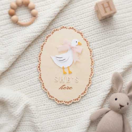 She’s Here Wooden Baby Announcement Sign, Newborn Nursery Decor