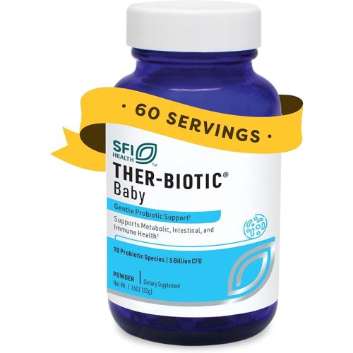 Klaire Labs SFI Health Ther-Biotic Baby Probiotic Powder - Probiotics for Kids with 10-Strains - 5 Billion CFU Infant Probiotic for Digestive Health and Immune Support (60 ct)