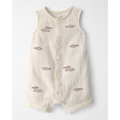 Baby Organic Cotton Gauze Embroidered Romper - Little Planet | Carter's