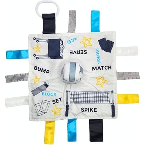 Baby Jack & Co 10x10 Volleyball Sports Sensory Plush Blanket - Tag Toys for Babies - Learn Shapes, Letters & Colors - Perfect Baby Toy & Stroller Clip