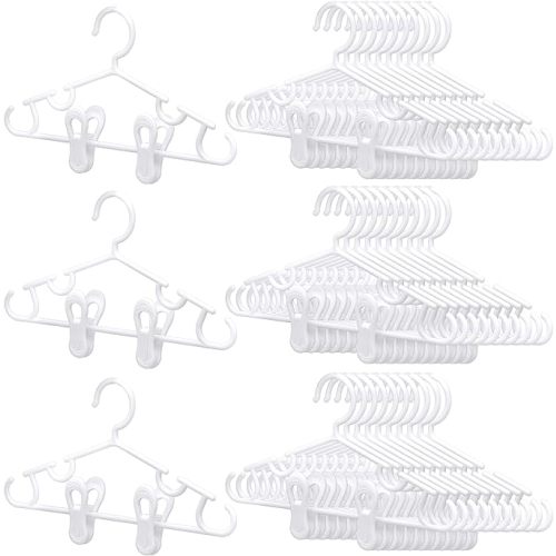 Hsei Nursery Hangers with Clips for Kids Baby Pants Hangers 10/20/40 Newborn Plastic Hanger with 20/40/80 Clip for Closet Toddler Clothes Coat Skirts Socks(White,240 Packs)