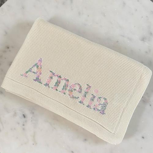 Custom Embroidered Cotton Knit Baby Blanket: Personalized Nursery Gift