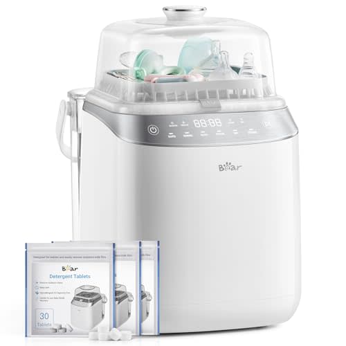 Bear Bottle Washer Pro, Baby Bottle Washer and Sterilizer and Dryer - All in One Machine for Bottles, Pump Parts & Baby Essentials with 90 Detergent Tablets - Effortless, Time-Saving