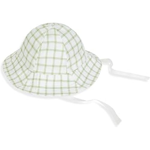 Under The Nile Organic Cotton Muslin - Sunhat - Sage Windowpane, 3 to 12 Months