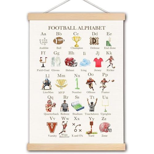 pouep Football Alphabet Nursery Wall Art Poster, Football Room Decor for Boys, Soccer Sports ABC Alphabet Educational Canvas Prints Wall Decor for Kids Boys Bedroom Nursery, 12x16 Inches