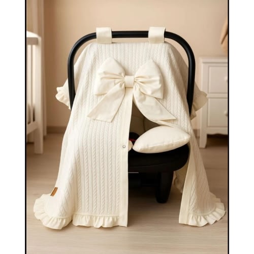 Customizable 2-Piece Baby Woven Cotton Stroller Blanket Cover and Cushion with Orthopedic Lumbar Support