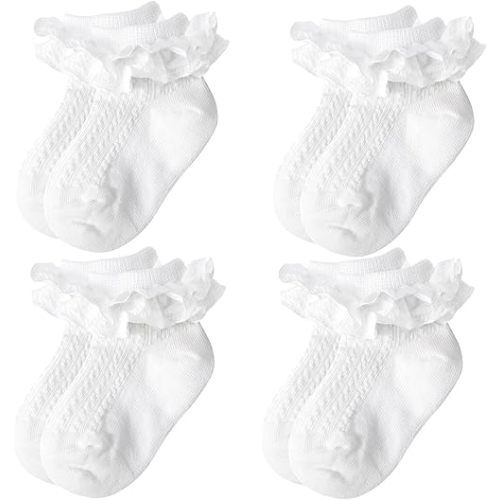 Baby Girls Ruffle Socks Cute Knit Cotton Frilly Lace Newborn Baby Infant Toddler Dress Socks for Girls Boys