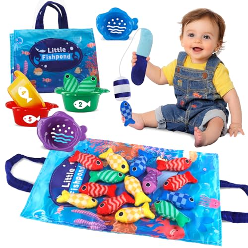 Fish Montessori Toys Gift for Baby Boy 1 year Old 12-18 Months, 22 pcs Fishing Sorting T oys 1 2 3 Year Kids with Stacking Cups, Boy Toy One Year Old Girls Easter Birthday Gift Toys for 1 2 Year Old