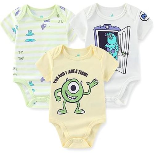 Disney Monsters Inc. Mike Wazowski James P. Sullivan Baby Boys 3 Pack Bodysuit Creeper for Newborn and Infant