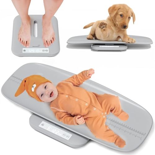 Baby Scale, Multifunctional Baby Weight Scale, Pet Scale for Puppy, Cat, Adult Scale Up to 330lbs, Accurate Digital Scale with Hold Function, 27-inch Height Measurement, 5 Units, LED Screen