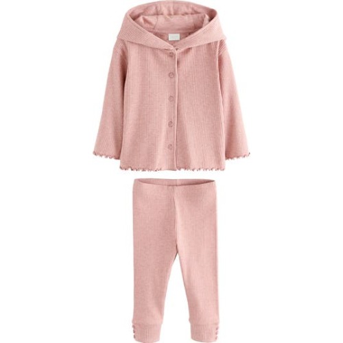 Kids' Cotton Rib Button-Up Hoodie & Leggings Set
