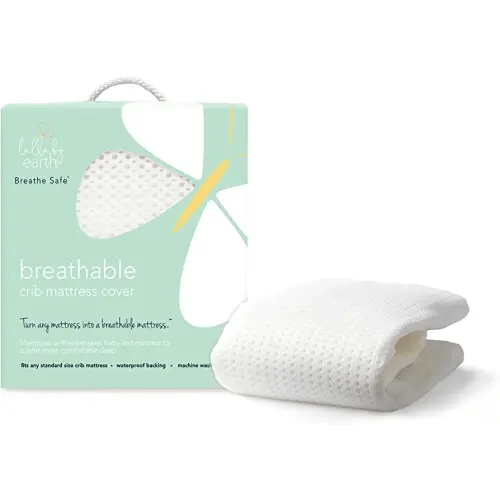 Lullaby Earth Breathe Safe Air Breathable Crib Mattress Pad, Removable Mattress Cover with Waterproof Layer for Baby and Toddler Beds, Standard Crib Size White