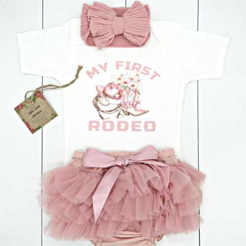 My First Rodeo Girl Outfit, Mauve Pink 1st Birthday, tutu skirt