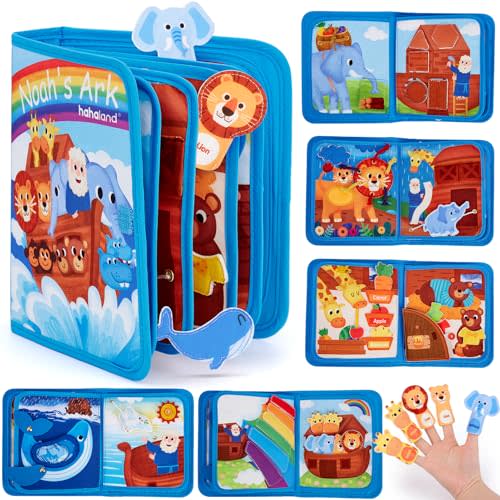 hahaland Noah's Ark Toy Busy Book for Toddlers 1-3 - Baptism Gifts for Boys | Montessori Toys for 1 Year Old Boy Girl, Learning Educational Airplane Travel Quiet Activity Board One Year Old Birthday Gift