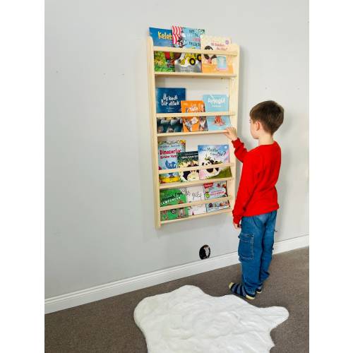 Wall Mounted Kids Bookshelf (4 shelves, natural)