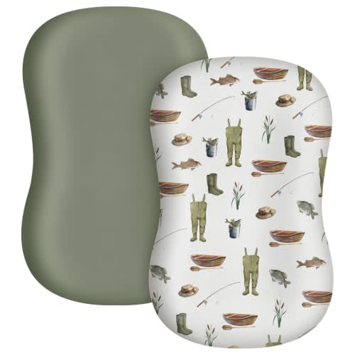 CroBlissful 2 Pack Fishing Baby Lounger Cover Fish Baby Stuff for Boy Girl | Fisher Themed Baby Gifts, Infant Lounger Cover Breathable, Fishing Baby Nursery Decor, Soft Stretchy Baby Nest Slipcover